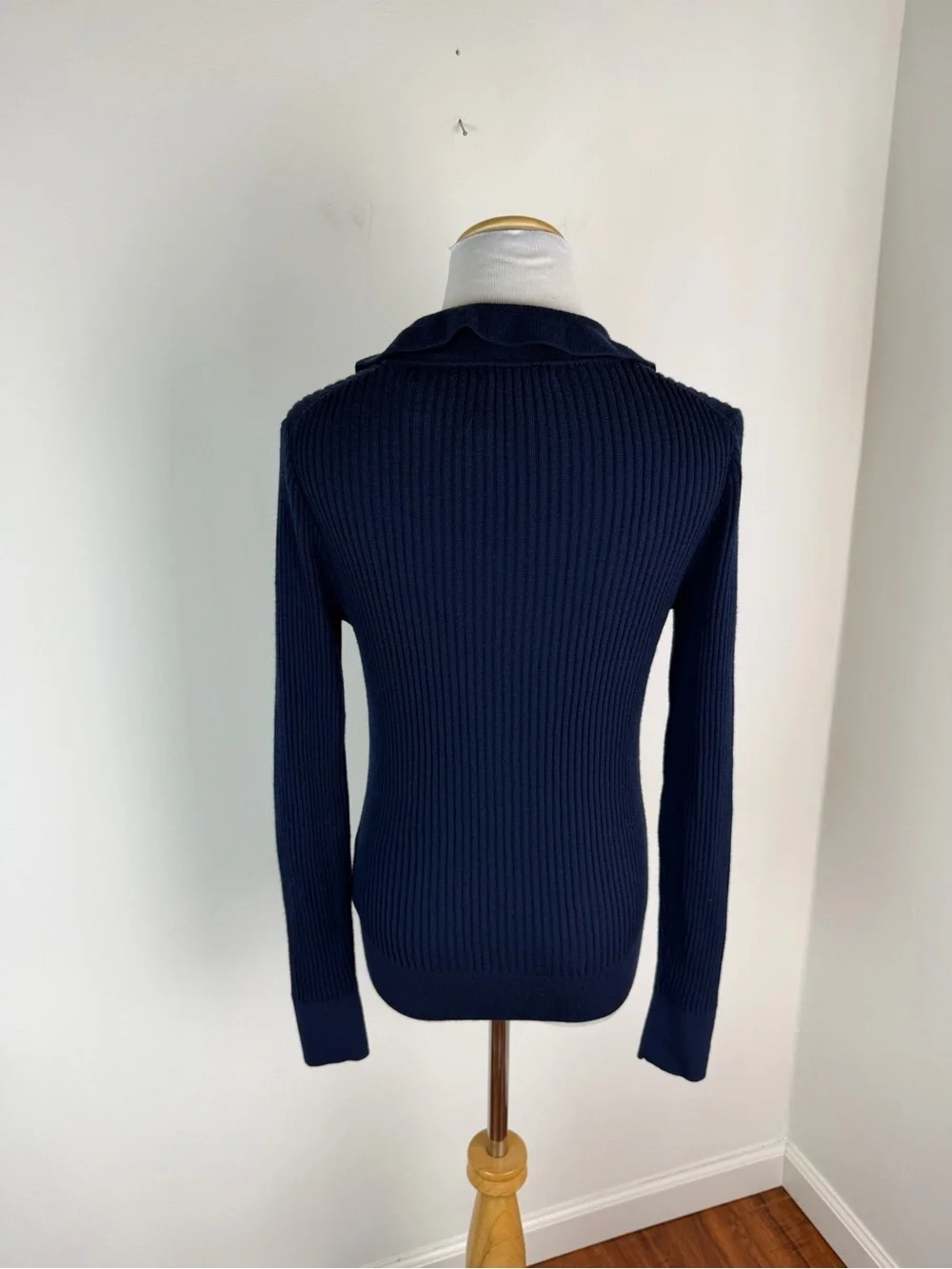 NWT J. crew ribbed ruffle collar merino wool sweater navy blue Size S
